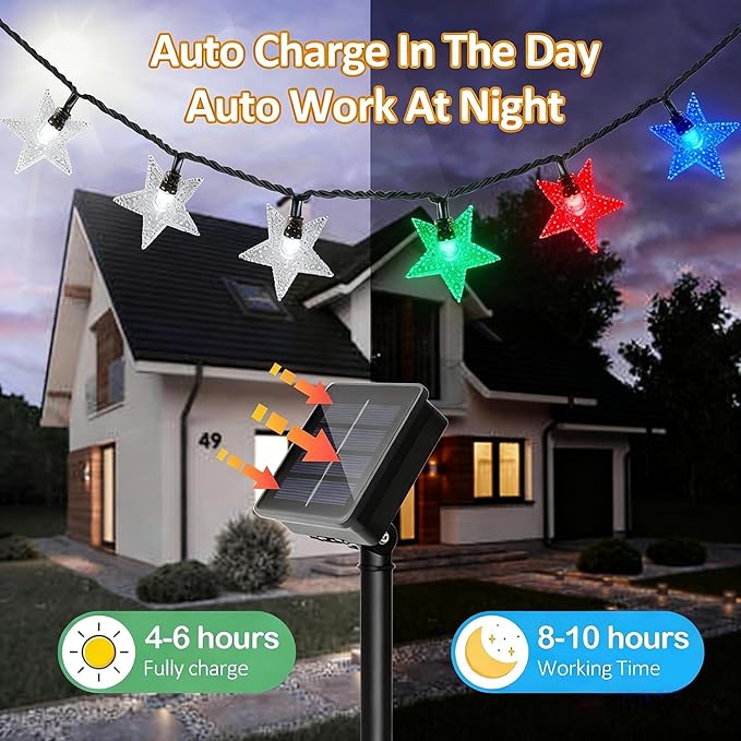 Twinkle Solar Star String Lights Outdoor Waterproof Fairy Lights 39FT 100 LED with 8 Lighting Modes for Camping Garden Wedding Party Tree Holidays Backyard Patio(Multicoloar)