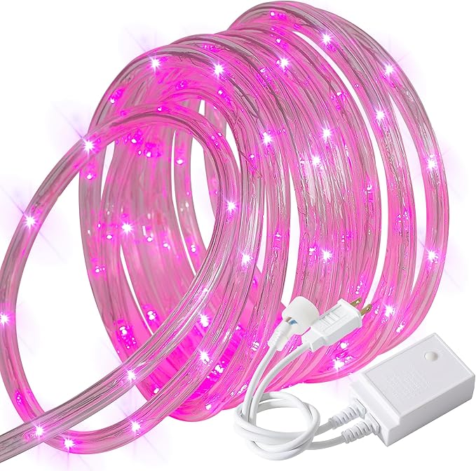 Waterproof LED Rope Lights, Connectable & Flexible with 8 Modes, Outdoor Lighting for Deck, Garden, Pool, Patio & Christmas Decor (Pink, 50ft)