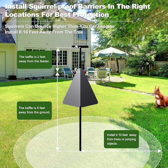 Squirrel Baffle with Dual Defense for Bird Feeder Poles, Bird Food House Guard for Shepherd Hook,Metal Squirrel Baffle Raccoon Stopper Rust-Proof and Bite-Proof Heavy Duty Carbon Steel