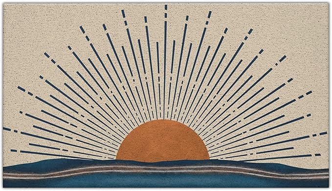 Nogrit Abstract Boho Sun Sunrise Sunshine Ocean Wave Mid Century Modern Waterproof Door Mat Outdoor Entrance 17x30 Inch Non-Slip Doormat for Bohemian Home Front Door Porch Outdoor Indoor Decorations