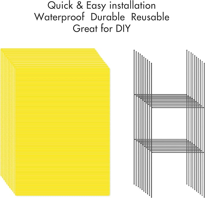 IKAYAS 10 Pack Blank Yellow Yard Signs with Stakes, 17 x 13 Inches Garden Yellow Yard Signs Yard Sale Signs Corrugated Plastic Signs for Party Decorations,Garage Sale, Guidepost, Open House