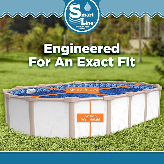 SmartLine 16 ft x 32 ft Oval Swimming Pool Liner | Stone Harbor | Unibead Style | 52 Inch Wall Height | 25 Gauge Vinyl | for Steel Sided Above Ground Pools | Gasket Kit Included