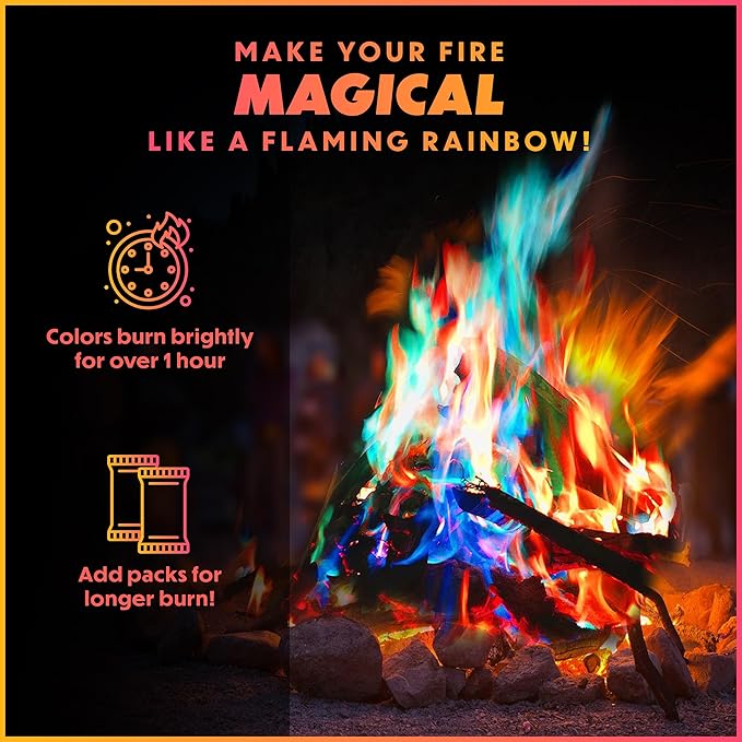 Magical Flames Fire Color Packets (12 Pack), Vibrant Multi-Color Fire for Fire Pits, Campfires, Bonfires & Fireplaces - Camping Essentials & Outdoor Party Accessories