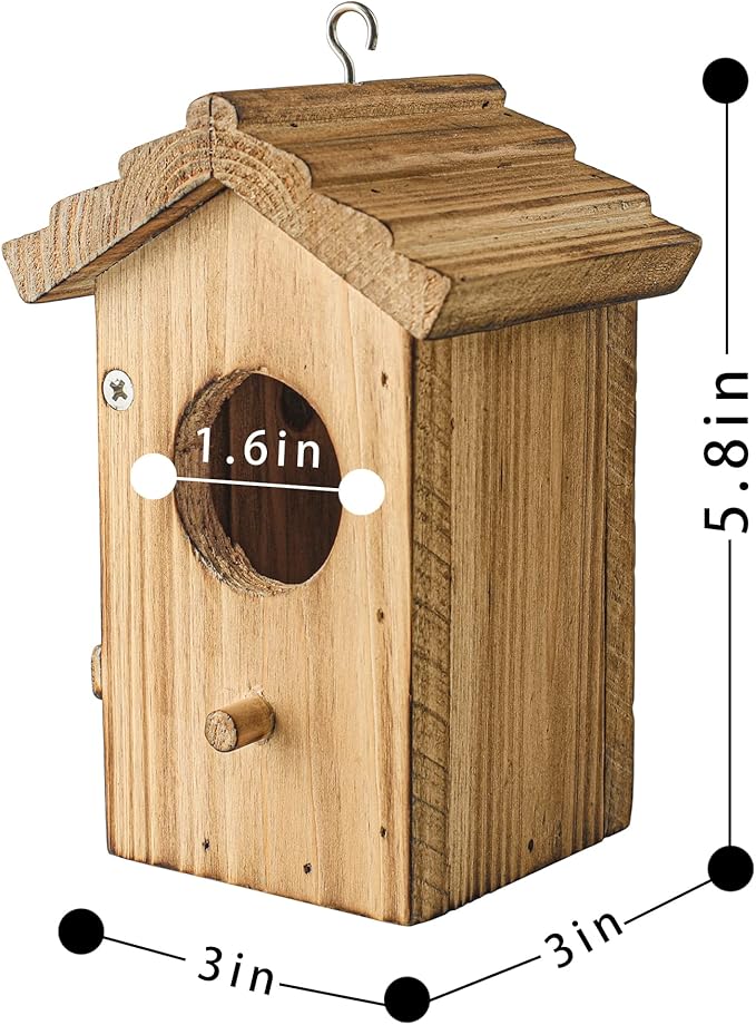 Hummingbird House for Outside Hanging, Mini Wood Birdhouse specifically for Hummingbird, Small Bird Nesting Box with Perch, Weather-resistant outdoor birdhouse, Dimensions:3.3*4.1*5.9 inch