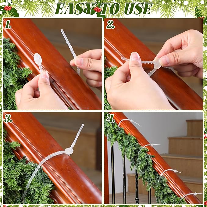 48 Pcs Clear Christmas Flexible Garland Ties Assorted Size Adjustable Decorative Soft Ties Reusable Banister Garland Straps for Christmas Tree Mantel Fences Holiday Craft Wrapping