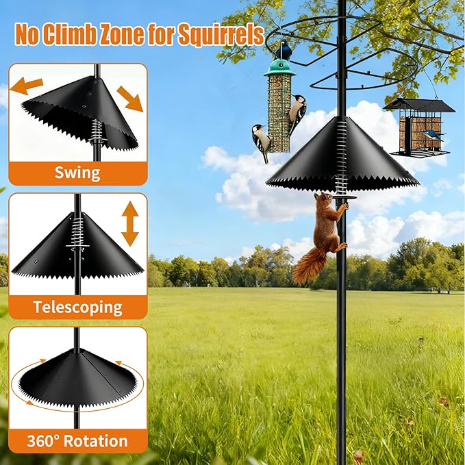 Metal Squirrel Baffle for Bird Feeder Pole, 18 Inch Wide Heavy-Duty, Universal Fit for 0.5-1.5 Inch Poles, Weatherproof & Chew-Proof Squirrel Deterrent, Bird House Guard for Outdoor Shepherd’s Hook