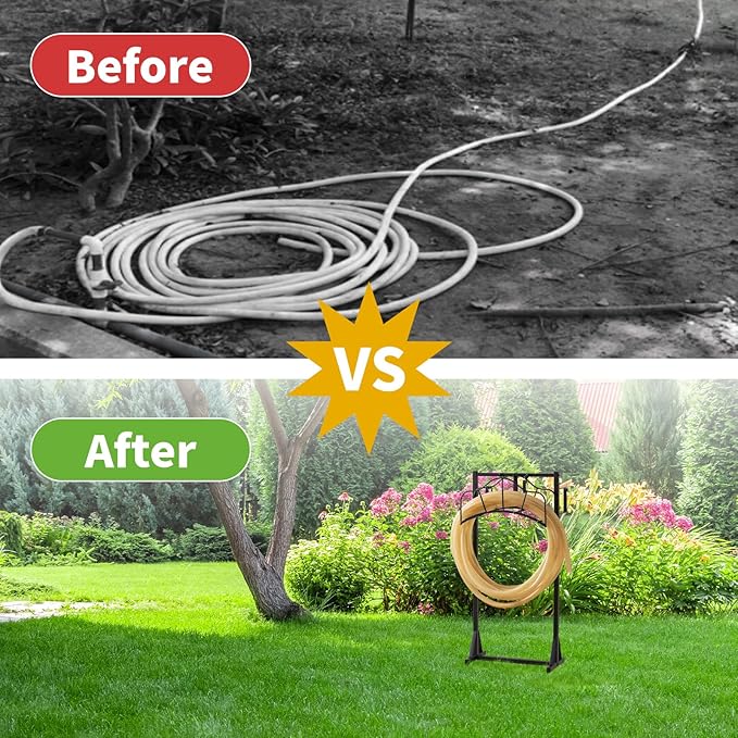 Garden Hose Holder Upgraded Water Hose Holder Heavy Duty Metal Hose Stand Sturdy Freestanding Hose Hanger, Detachable Garden Hose Storage Rack for Outside Yard Lawn