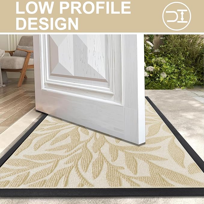 Smiry Front Door Mat Indoor Outdoor Entrance, Heavy Duty Natural Rubber, Trap Dirt and Moisture, Non-Slip Doormats, Low Profile, Easy Clean Patio Porch Entryway Mat, 47x23, Beige