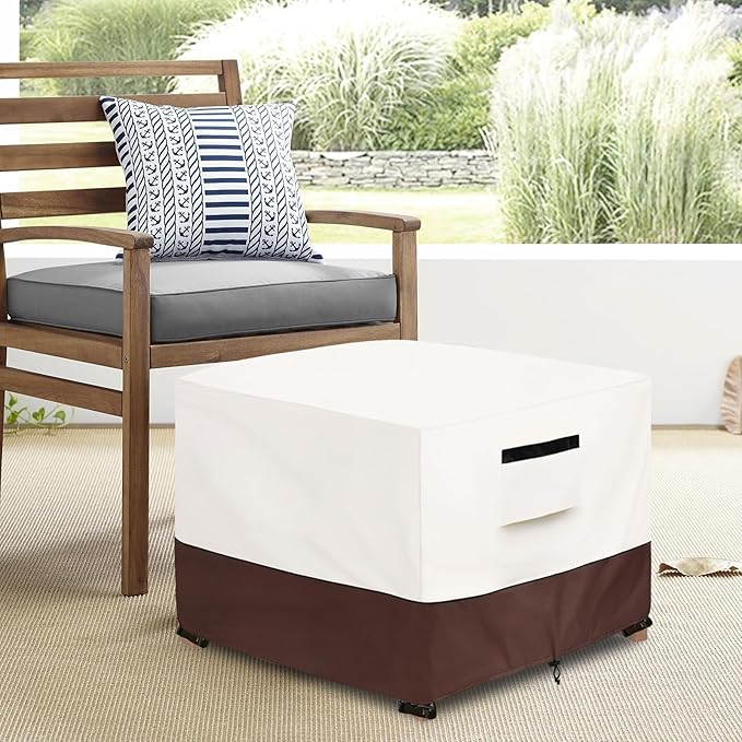 Patio Ottoman Cover,25W x 25D x 18H inch,Waterproof Square Patio Small Side Table Cover,Suitable for 3-Piece Outdoor Wicker Patio Bistro Set Side Table(Beige)