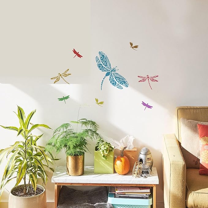 FINGERINSPIRE Dragonfly Stencils 11.8x11.8 inch DIY Garden Fence Stencils Plastic Summer Camp Dragonfly Pattern Stencil Reusable Large Decor Template for Painting on Wood Floor Wall