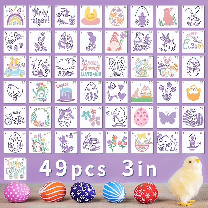 Easter Stencils for Painting - 49PCS Bunny & Egg Patterns, Small Stencils for Crafts & Home Decor