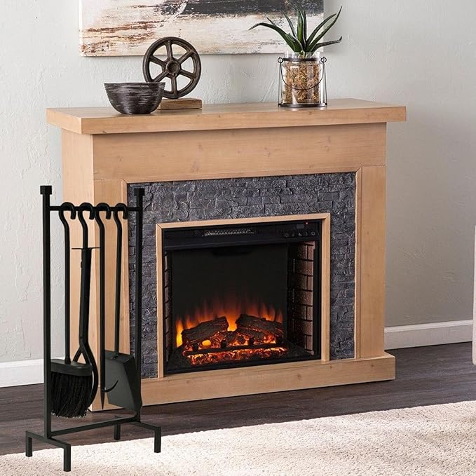 Heavy Duty Fireplace Tools Set Indoor with 31.5inch Holder - 23.6inch Extra Long Brush, Poker, Shovel & Hook - Premium Metal Fireplace Accessories Kit in Black or Bronze (Bronze)