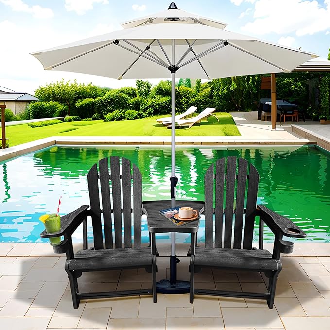HDPE Adirondack Chairs Set of 2, All-Weather Patio Chairs,Wooden Textured Lawn Chair for Garden,Poolside, Backyard, Deck, Fire Pit,Grey
