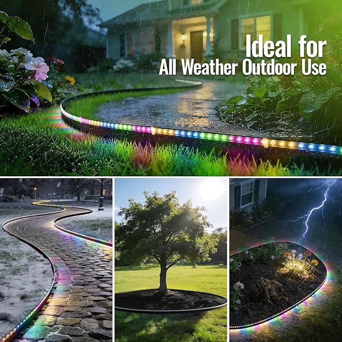 Landscape Edging with Solar String Lights, 33FT, 2in Depth, Metal Stakes & Light Remote, No-Dig Garden Edging with Timer & 19 Light Modes Landscape Border for Curved Straight Beds, Black