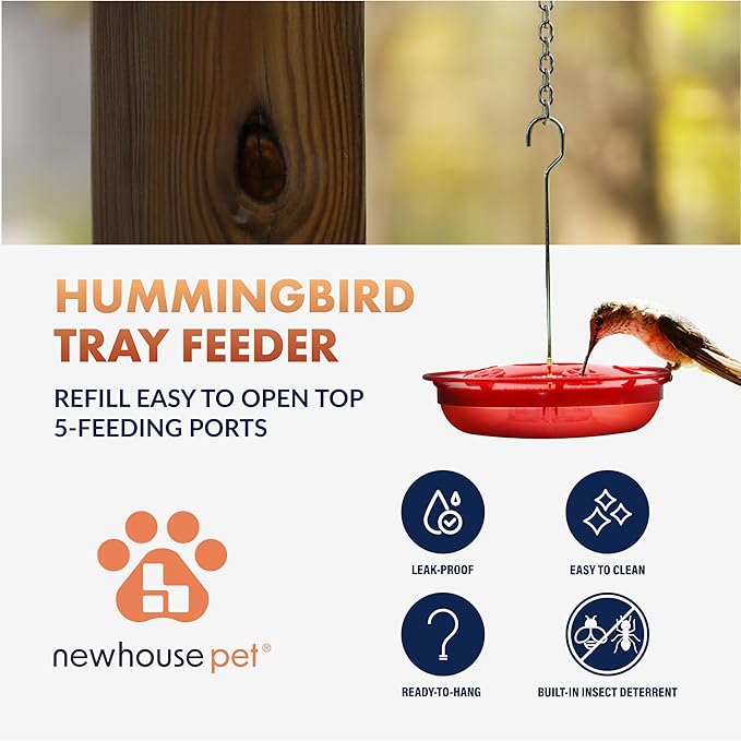 Newhouse Pet Hummingbird Tray Feeder NHP-HUMTRY-RD, Hummingbird Feeder for Outdoors, Easy-to-Clean Leak-Proof and Ant-Proof Tray for Patio Decor or Outdoor Décor