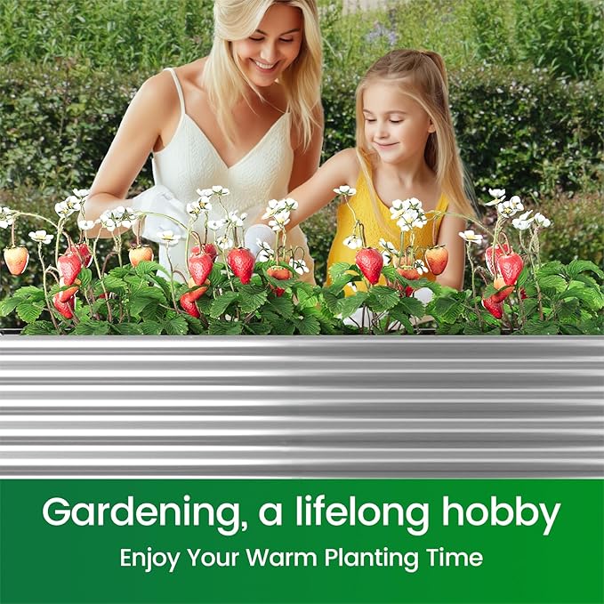 FRIZIONE 3pcs Tall Galvanized Raised Garden Bed Outdoor,Steel Garden Bed for Vegetables,Above Ground Garden Box for Flower,Metal Raised Beds for Gardening - 4x2ft