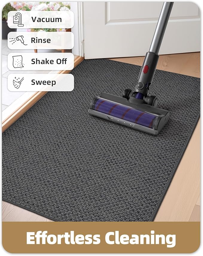 Color&Geometry Ultra-Thin Indoor Door Mat, 48"x72" Low-Profile Non-Slip Entryway Rug with Modern Geometric Texture, Washable Doormat for Entrance, Front Doors, Grey (Rolled-up NO Creases)