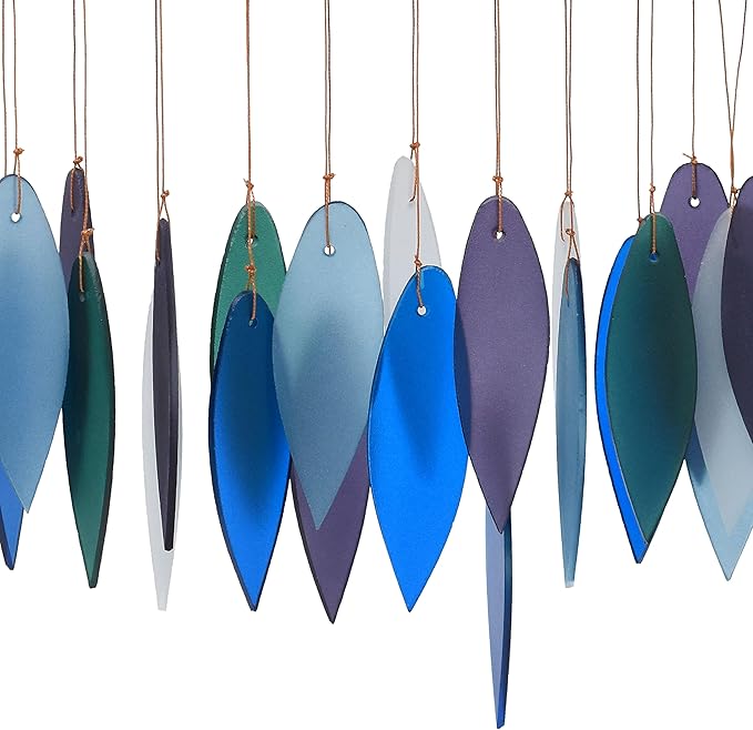Blue Handworks Pacific Coast Glass Chime, Sandblasted Glass and Found Wood Handcrafted Wind Chime