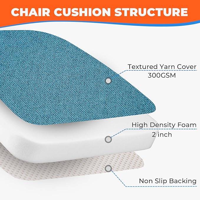 Chair Cushions for Dining Chairs, D-Shaped Seat Cushions with Removable Washable Cover and Ties, Chair Pads for Kitchen, Indoor Dining Room, Patio Chairs, 17'' x 16'', Set of 6, Blue