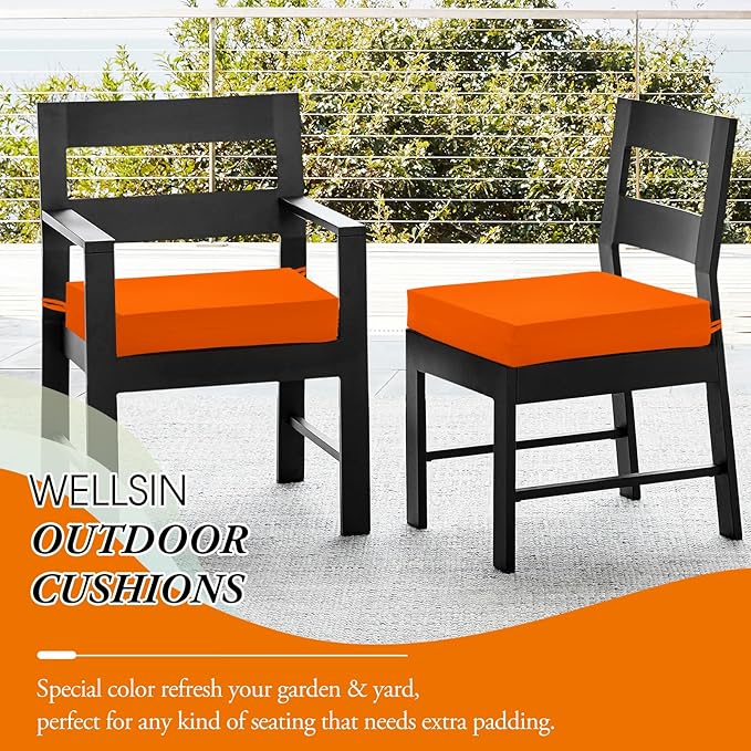 Wellsin Outdoor Chair Cushions for Patio Furniture - Outdoor Cushions for Chairs - Water Resistant Patio Chair Cushions Set of 4, 18.5"X16"X3", Orange