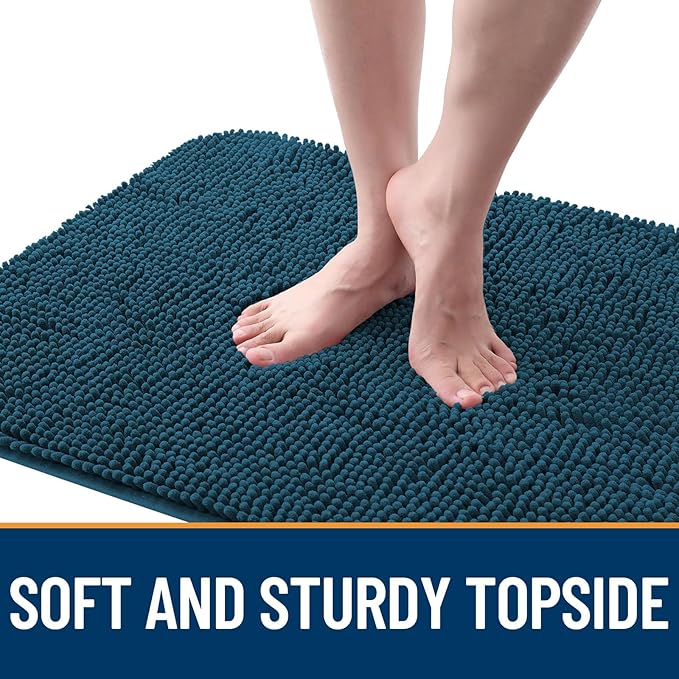 OLANLY Dog Door Mat for Muddy Paws 30x17, Absorbs Moisture and Dirt, Absorbent Non-Slip Washable Doormat, Quick Dry Chenille Mud Mat, Entry Indoor Entryway Carpet for Inside Floor, Atlantic Blue