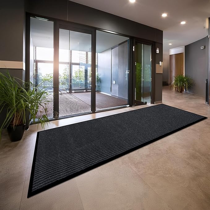 LuxUrux® Durable Rubber Door Mat - Heavy Duty, Indoor/Outdoor, Easy Clean, Waterproof, Patio, Garage - Commercial Floor Mat for Entry (Charcoal, 2' x 6' (Runner))
