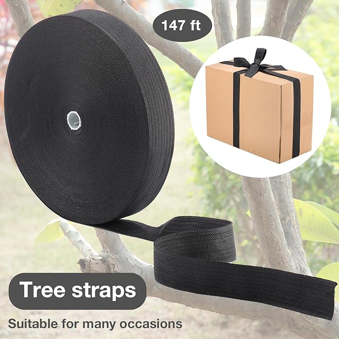 Shappy Tree Tie Strap Garden Webbing Strap Garden Plant Supports Tree Tie Staking for Outdoor Use, Plant Supports, Grafting, Straightening Supplies(Black,295 Feet x 1.5 Inch)