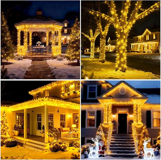 SOLARBABY 4 Pack Solar Christmas Lights Outdoor,Total 146Ft 400 LED Solar String Lights Outdoor with 8 Modes,Waterproof Warm White Fairy Light for Outside Garden Patio Xmas Tree Christmas Decoration