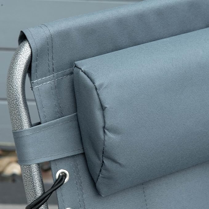Outsunny Padded Folding Chaise Lounge Chair, Outdoor 6-Level Reclining Camping Tanning Chair with Headrest for Beach, Yard, Patio, Pool, Gray