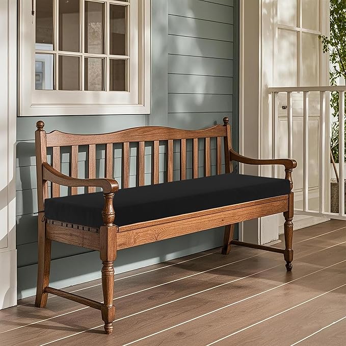 Outdoor Bench Cushion Waterproof 36"x14", Fade-Resistant Patio Furniture Replacement Pad with Ties - Also Fits Indoor Entryway Bench or Window Seat, Black