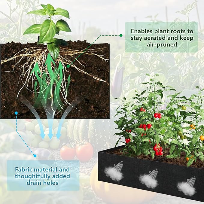 2Pack 4x2x1ft Fabric Raised Garden Bed Garden Growing Bags for Planting Garden Planting Containers with 3 Grids for Growing Herbs Flowers and Vegetables,57 Gallon