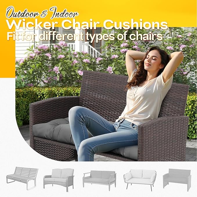 MAGIC ELEPHANT Outdoor Bench Cushion, Memory Foam Loveseat Cushion for Patio Furniture Wicker Chair, Settee Porch Swing Seat Cushion, 44 x 19 Inches (Grey)