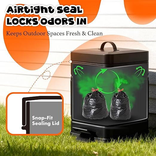 Small Trash Can with Lid, 1.3Gal Stainless Steel Dog Poop Trash Can Outside, Waterproof & Odor Control, 5L Cat Litter Trash Can, Dog Waste Station with Foot Pedal, Garbage Can for Backyard