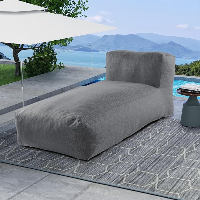 Outdoor Bean Bed Chair Sun Lounger, Outdoor Couch Sofa for Patio & Pool, Foam Filling Day Bed Furniture, Comfy Lazy Sofa for Outside, Water-Resistant Seating (Charcoal Gray, 70'' L)
