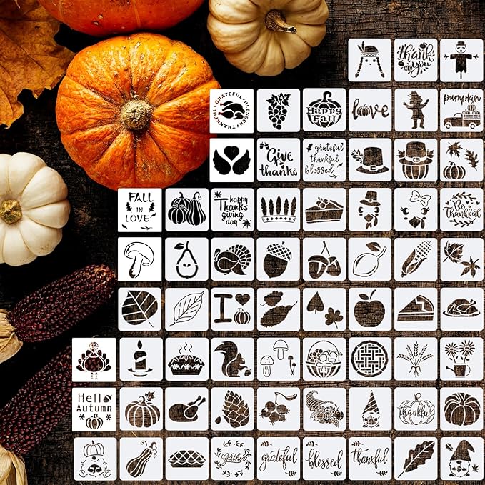 Marspark 66 Pcs Spring Easter Small Stencils for Crafts Reusable 3 Inch Stencils for Painting on Wood DIY Craft Paint Template for Wall Home Decor Card Rock Canvas Drawing Holiday (Pumpkin Style)