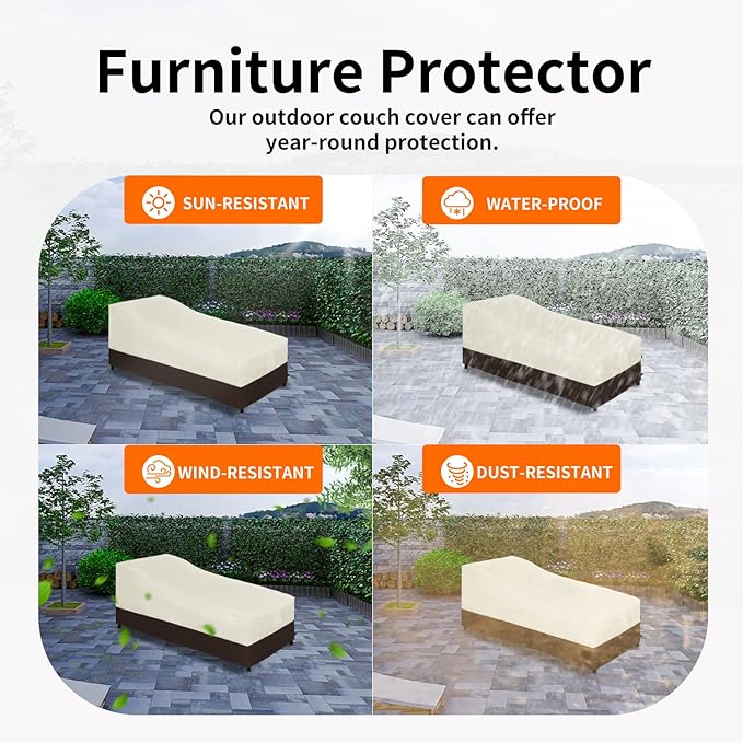 Easy-Going Waterproof Outdoor Chaise Lounge Cover, Heavy Duty Patio Lounge Chair Cover, Windproof Outdoor Furniture Cover with Air Vent 2 Pack-84Wx34Dx32H inch, Beige/Dark Brown