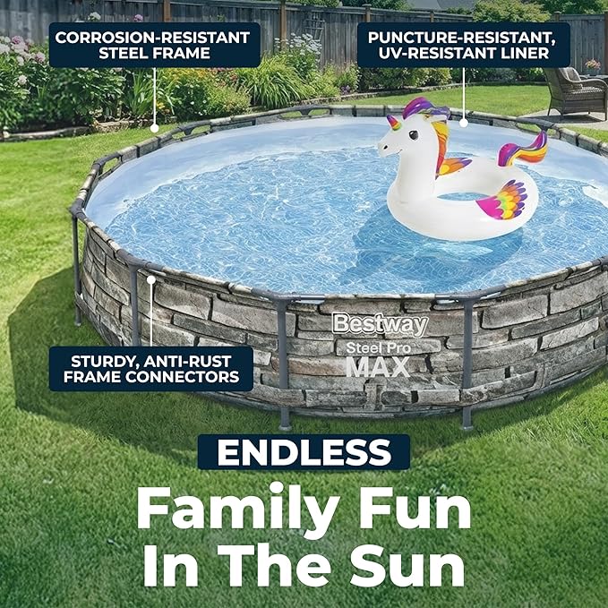 Bestway Steel Pro MAX 12' x 30" Above Ground Pool, Round Metal Frame Outdoor Swimming Pool Set with Filter Pump & Type I Cartridge, Stone Print