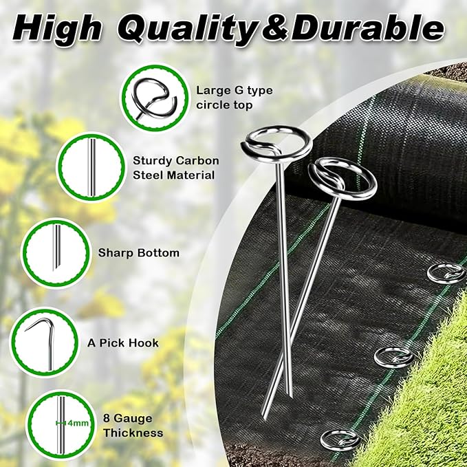 FEED GARDEN 60 Pack Landscape Staples 8 Gauge 6 Inch Galvanized Garden Stakes SOD Pins Yard Lawn Spikes for Plant Cover, Tent, Weed Barrier Fabric, Turf, Inflatable and Outdoor Decoration