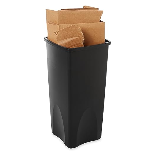 Rubbermaid Commercial Products Untouchable Square Trash/Garbage Can, 23-Gallon, Black, Wastebasket for Outdoor/Restaurant/Office/School/Kitchen