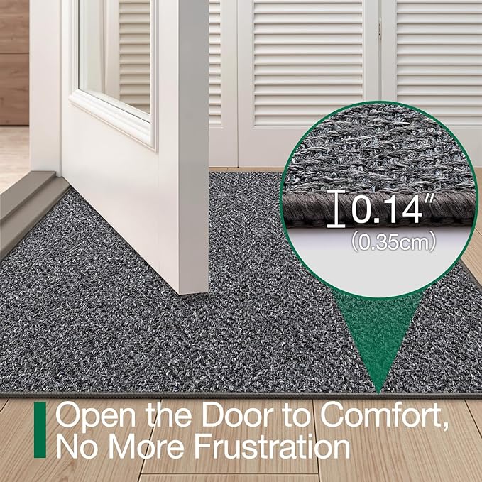 LUMI Ultra Thin Indoor Door Mat for Entrance 24"x36", Non Slip Entryway Mat, Low Profile Doormat, Unique Herringbone Design Carpet for Inside, Patio, Porch, Dark Gray