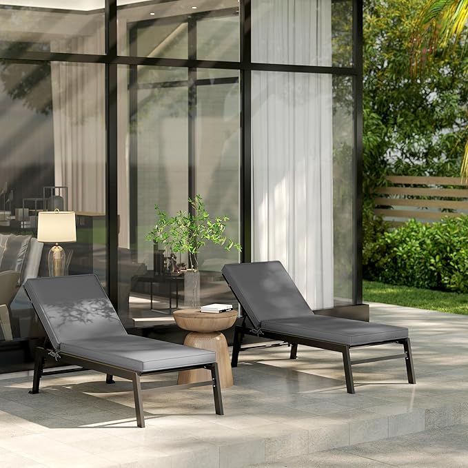 Outsunny Chaise Lounge Cushions Outdoor Set of 2, Fade Resistant, 72 x 21 x 3 in Sun Lounger Replacement Cushions, Patio Lounge Chair Pads with Removable Cover for Pool, Beach, Deck, Lawn, Gray
