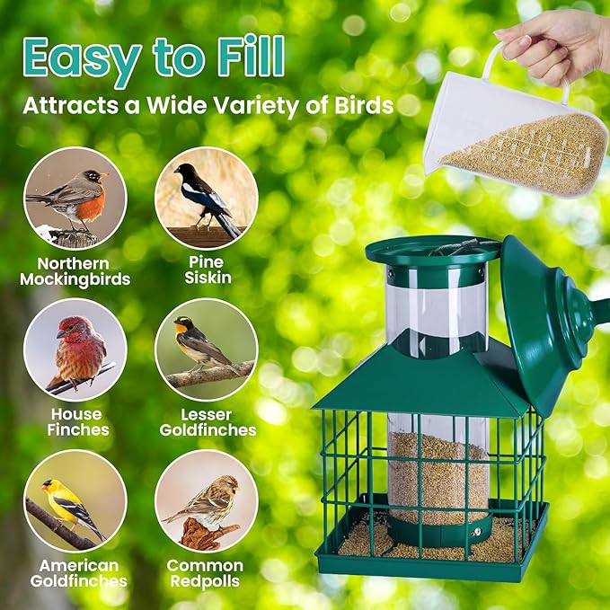 Hanging Bird Feeders for Outdoors, Maansfy Squirrel Proof Large Bird Cage Feeders Metal Wild Birdfeeder for Outside Weatherproof Finch Cardinal Bird Seed Feeder 3.4LB Capacity