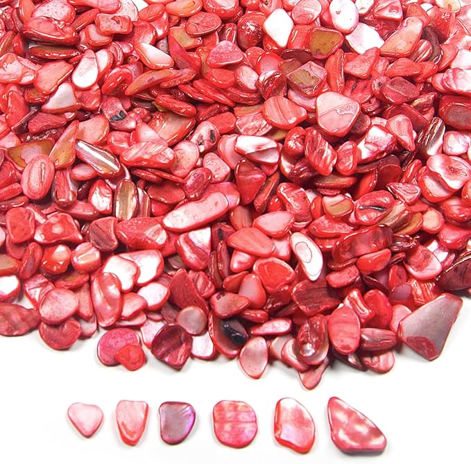Red Crushed Shells for Crafts, Small Natural Crushed Seashells Pieces Chips, Dyed Mosaic Sea Shell Fragments for Resin Art, DIY Vase, Table Scatter, Weddings Party, Home Decoration 14.5 oz