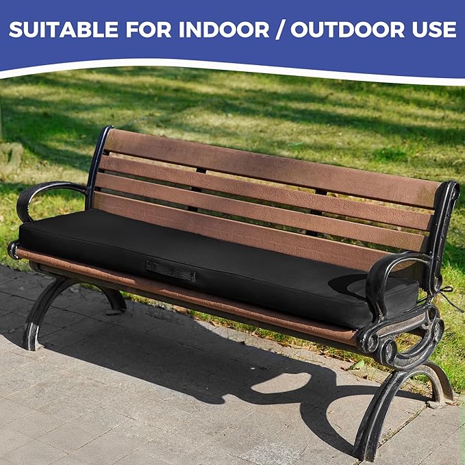 Outdoor Bench Cushions for Outdoor Furniture, 59x18x3 Inch, Waterproof Bench Pillow, Fade Resistant Long Bench Seat Pads for Garden, Indoor, Porch Swing, Black
