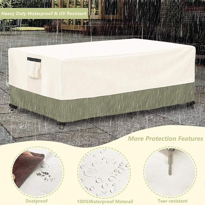 Outdoor Coffee Table Cover 48 W x 28 D x 16 H Inches,600D Heavy Duty Waterproof Outdoor Table Cover,Patio Rectangle Table Covers ,Beige