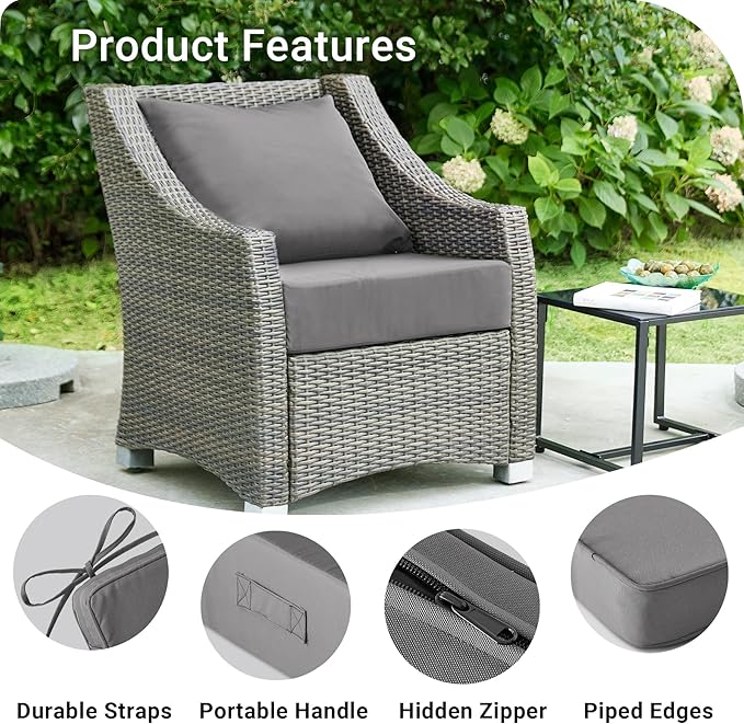 Outdoor Cushions for Patio Furniture,Outdoor Seat Cushion Set 24 x 24 x 5.75 Inch,Waterproof & Fade Resistant Outdoor Chair Cushions,Deep Patio Chair Cushion with Removable Cover,Dark Grey