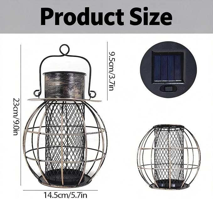 Metal Bird Feeder for Outdoors Hanging,Squirrel Proof Bird Feeder for Wild Birds,Solar Lantern Feeder for Small Birds, Garden Decor for Outside,Unique Gifts for Mom, Grandma (Bronze)
