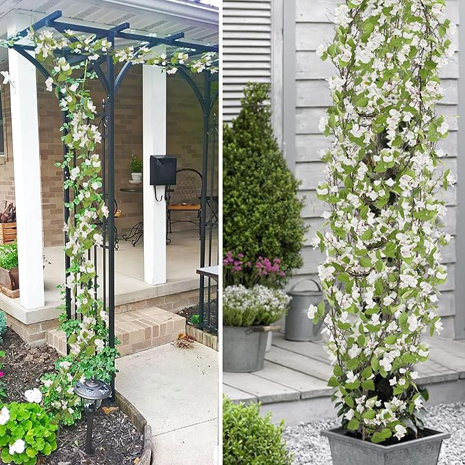 Artificial Bougainvillea Flowers Garland White Silk Bougainvillea Vines UV Resistant Realistic Faux Hanging Flowers Plants for Outdoor Outside Summer Decoration Porch Patio Balcony Yard Wall