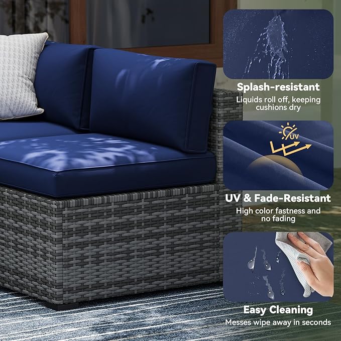 Aoxun Replacement Cushions for Outdoor Furniture, 14-Piece Outdoor Cushions for Patio Furniture, Deep Seat, Waterproof & Fade Resistant Couch Cushion for 6-Seat Patio Conversation Sets, Navy Blue