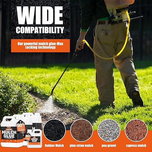Mulch Glue for Landscaping, 1Gallon Rock Glue, Fast-Dry Non-Toxic Weather-Resistant Strong Gravel Binder, Pine Straw Outdoor Strong Pebble Gravel Hold for Garden, Mulch Lock and Pea Gravel